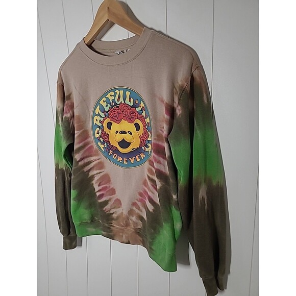 Grateful Dead Women's Crewneck Sweatshirt Forever Bear Tie Dye Green Brown Sz XS - Picture 3 of 10